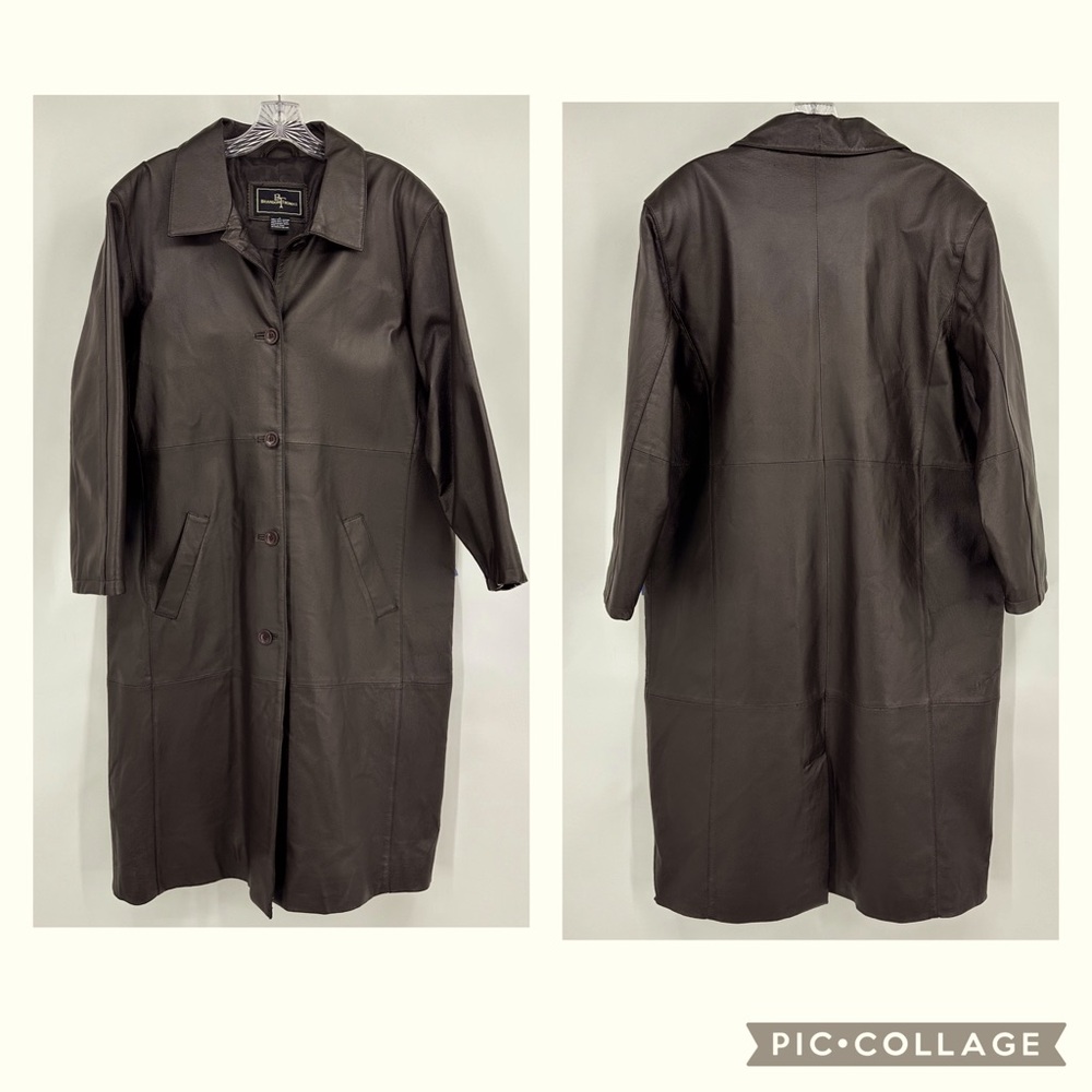 Brandon Thomas Leather Trench Coat Brown Size L